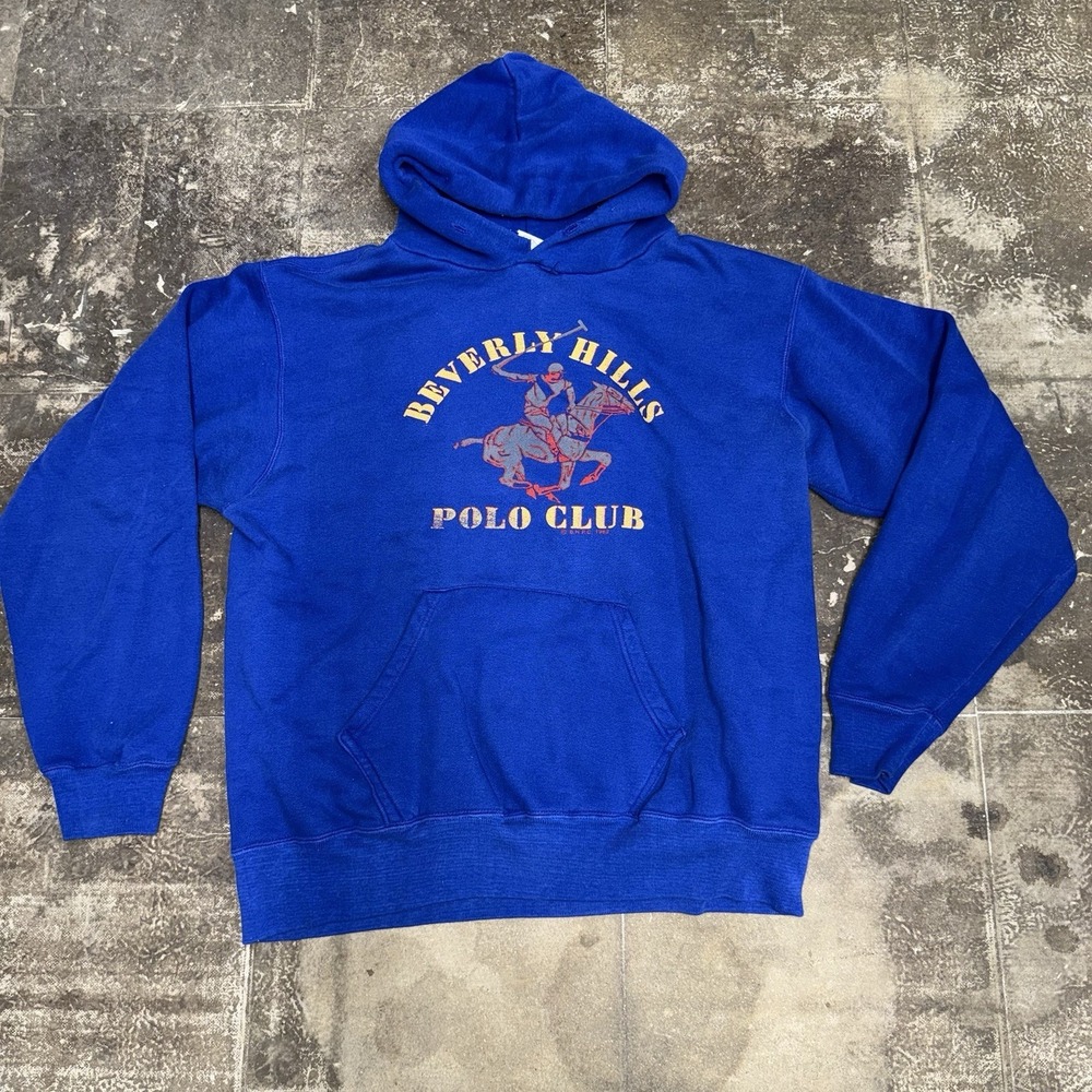 Beverly Hills Polo Club Blue Pullover Hoodie Men's Size Large Vintage Y2K